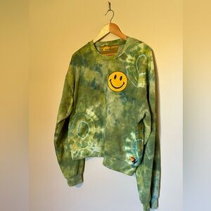 Aviator Nation Tie Dyed Green Smiley Sweatshirt